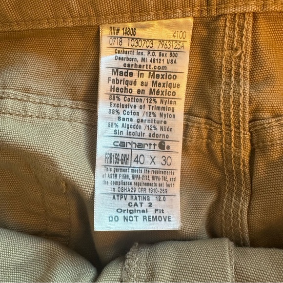 SOLD- Carhartt FR Midweight Canvas Jean Mens Size 40x30 Pants Fire Resistant - Picture 8 of 9